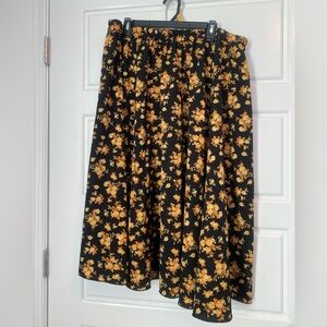 Black and Yellow/Tan Floral Maxi Flare Skirt